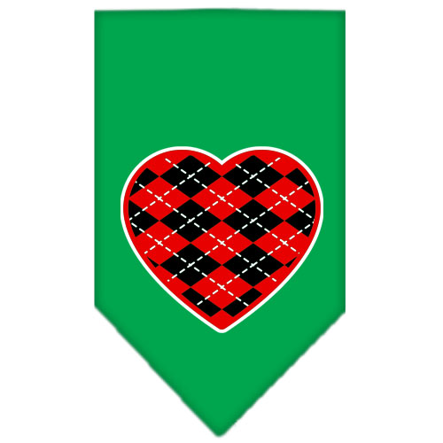 Argyle Heart Red Screen Print Bandana Emerald Green Small